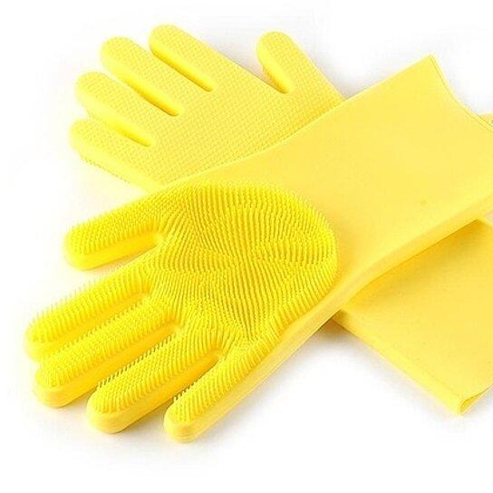 Silicone Dishwashing Scrubber Gloves Kitchen Essentials Yellow - DailySale