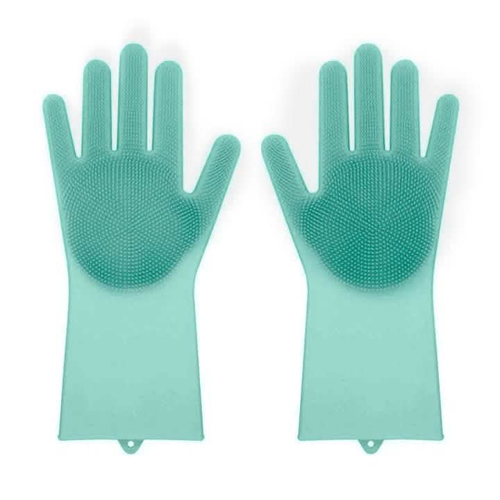 Silicone Scrubber Bristly Gloves Kitchen & Dining Green - DailySale