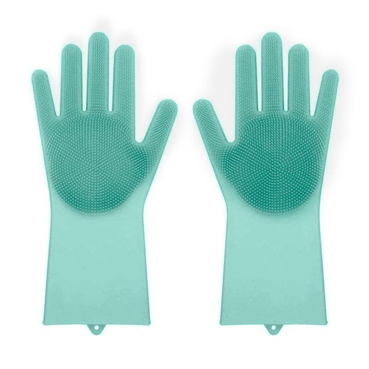 Silicone Scrubber Bristly Gloves Kitchen & Dining Green - DailySale