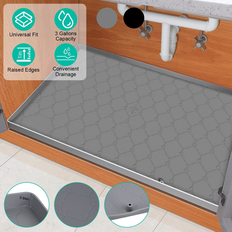 Gray Non-Slip Sink Protector Mat With Drain Hole Kitchen Sink Mats