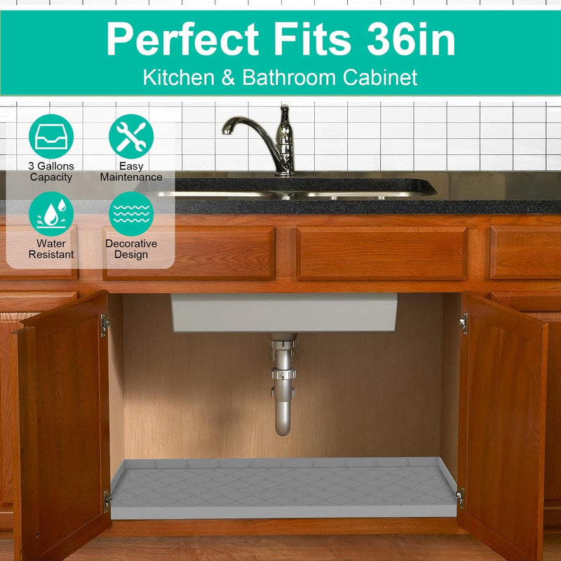 Under Sink Mat for Kitchen, [34 x 22] Waterproof Silicone Under Sink Mats  for Bottom of Kitchen, Cabinet Liner Holds Over 2.2 Gallons, Sink Splash
