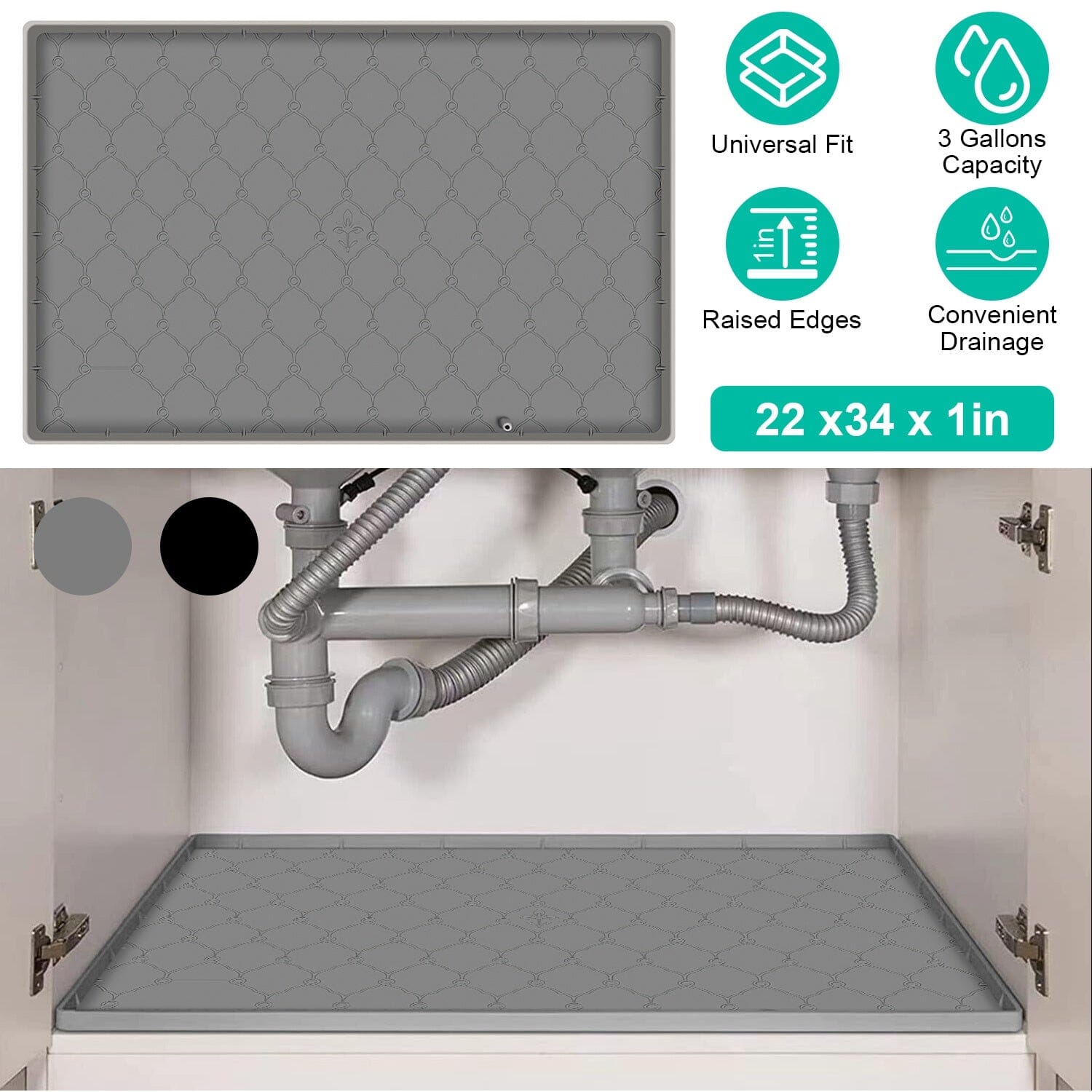 Silicone Under Sink Mat Liner with Drain Hole Kitchen Tools & Gadgets - DailySale