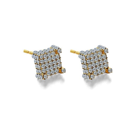 Silver Micro Pave Stud Earrings Clear Square 3D Sidestones Earrings Gold - DailySale