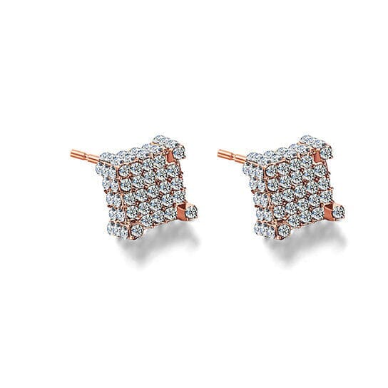 Silver Micro Pave Stud Earrings Clear Square 3D Sidestones Earrings Rose Gold - DailySale