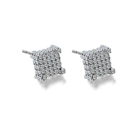 Silver Micro Pave Stud Earrings Clear Square 3D Sidestones Earrings Silver - DailySale