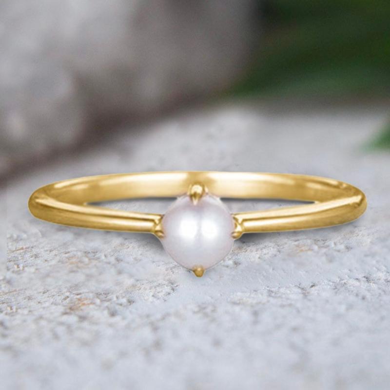 Simple Dainty Pearl Ring In 18Kt Gold Jewelry - DailySale