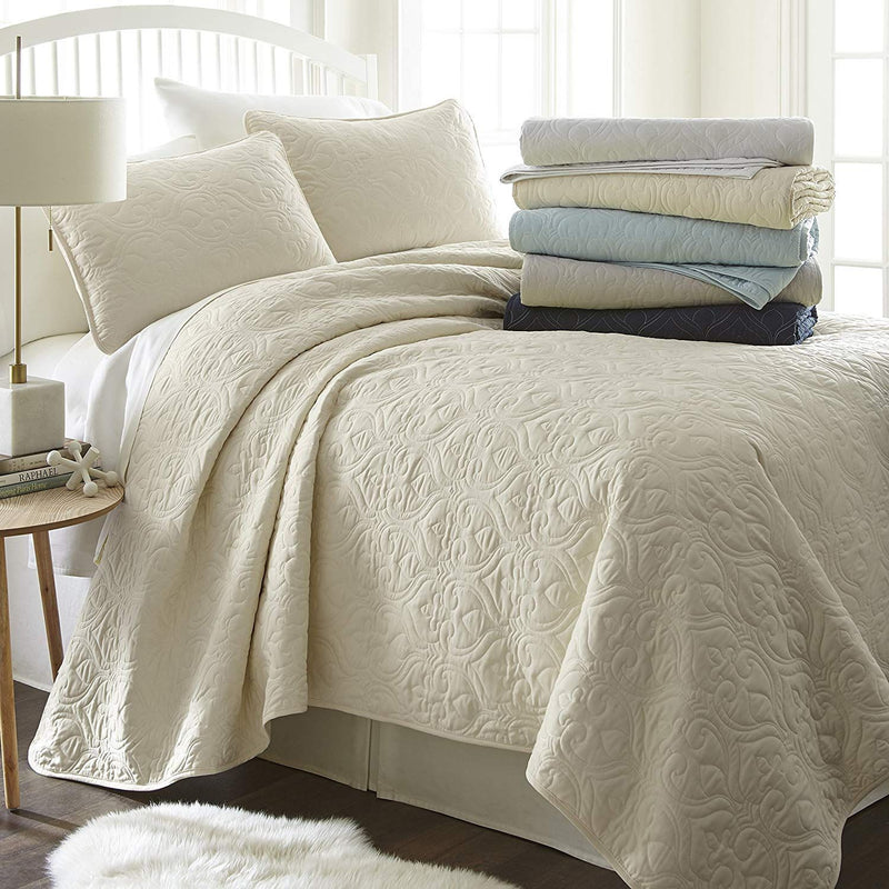Simply Soft Quilted Coverlet Set - Assorted Styles Linen & Bedding Damask Ivory Twin/Twin XL - DailySale