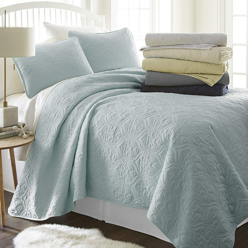 Simply Soft Quilted Coverlet Set - Assorted Styles Linen & Bedding Damask Light Blue Twin/Twin XL - DailySale