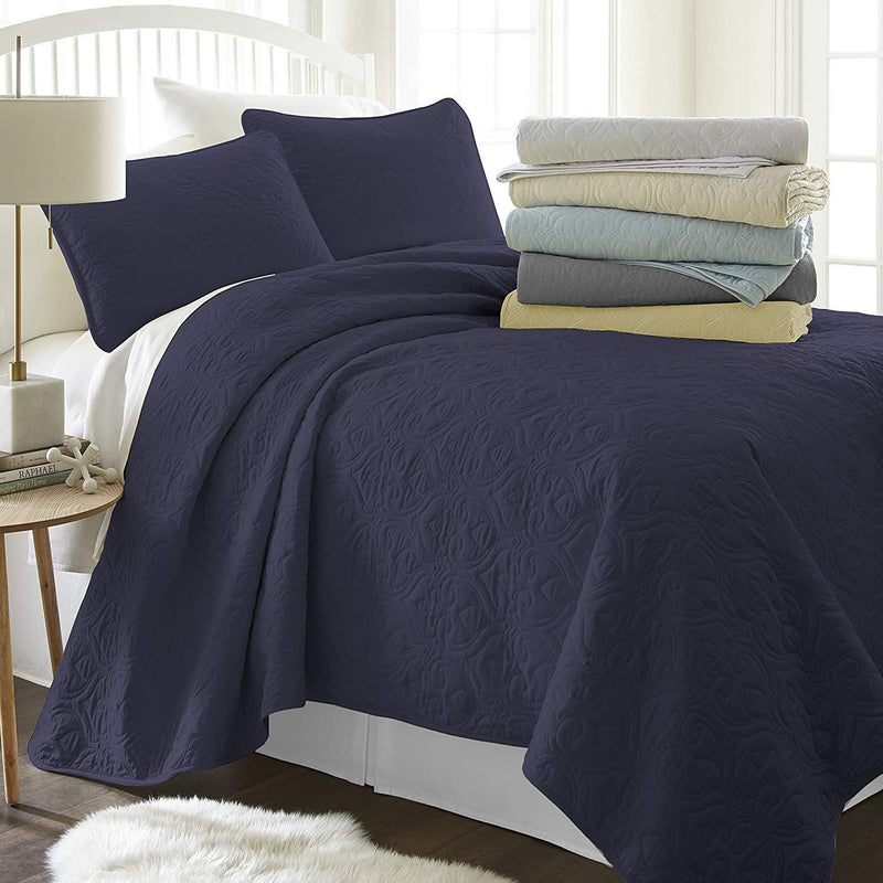 Simply Soft Quilted Coverlet Set - Assorted Styles Linen & Bedding Damask Navy Twin/Twin XL - DailySale