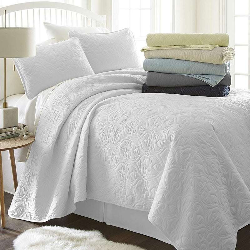 Simply Soft Quilted Coverlet Set - Assorted Styles Linen & Bedding Damask White Twin/Twin XL - DailySale