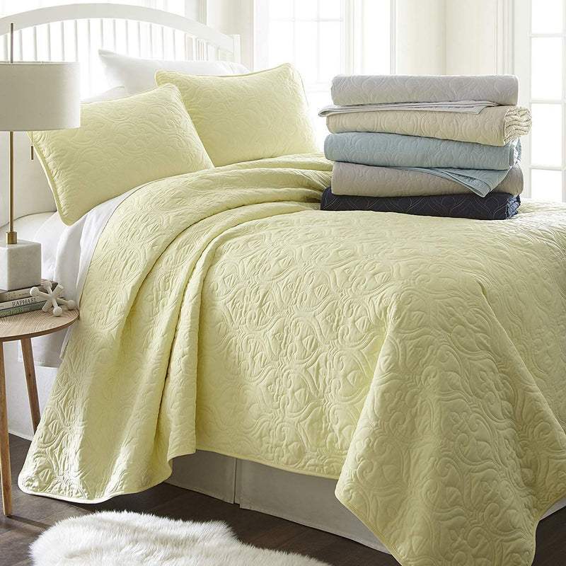 Simply Soft Quilted Coverlet Set - Assorted Styles Linen & Bedding Damask Yellow Twin/Twin XL - DailySale