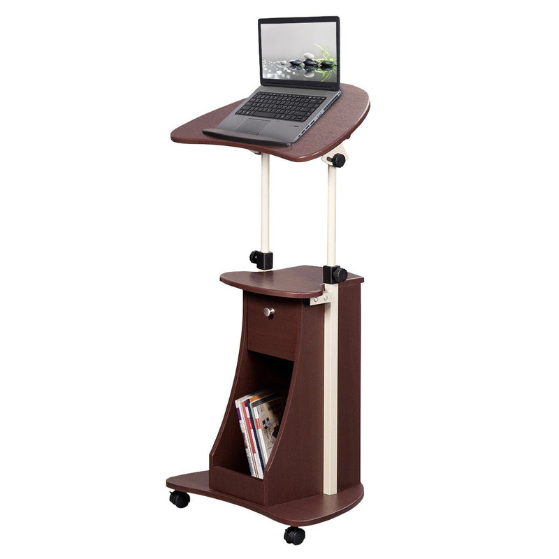 Sit-to-Stand Rolling Adjustable Laptop Cart with Storage