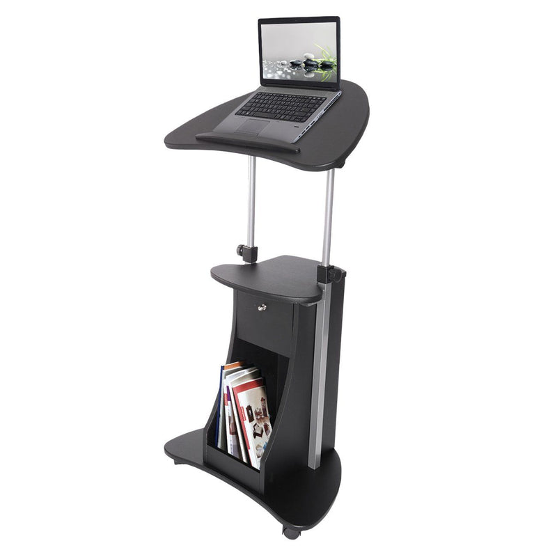 Sit-to-Stand Rolling Adjustable Laptop Cart with Storage