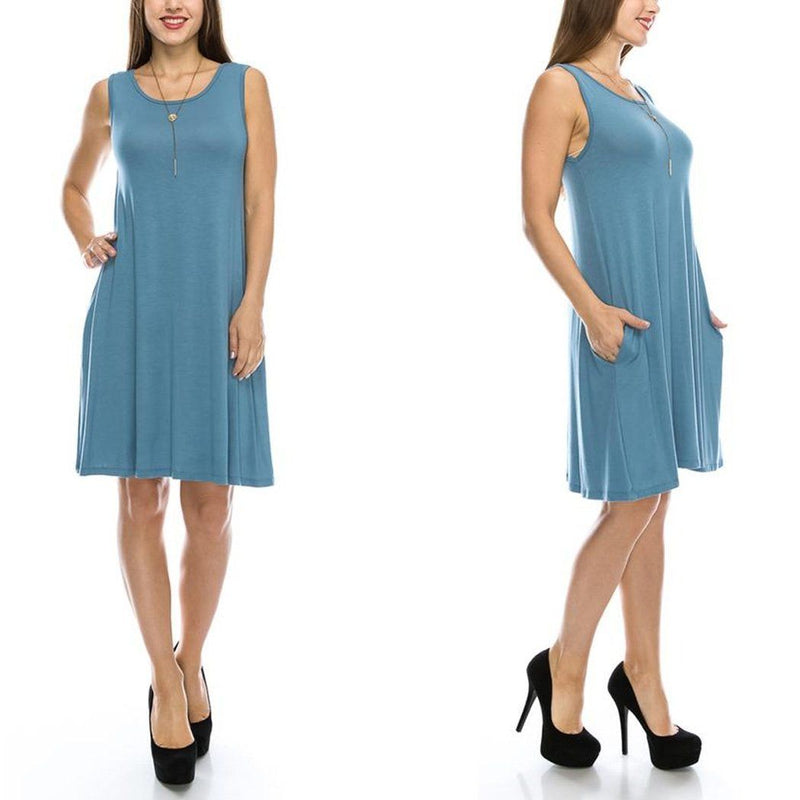 Sleeveless Tunic Dress with Pockets - Assorted Colors & Sizes Women's Apparel S Denim Blue - DailySale