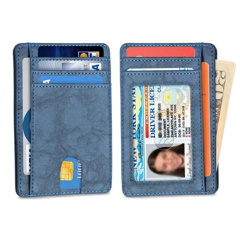 Slim Minimalist Front Pocket RFID Blocking Leather Wallets for Men Women Bags & Travel Blue - DailySale