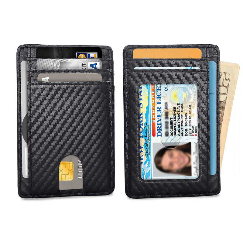 Jungler Rfid Blocking Minimalist Genuine Leather Money Clip Wallet Slim Front Pocket Wallet Credit Card Holder With Id Window 6 Card Holder
