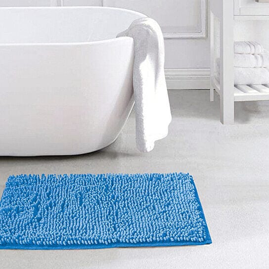 Slip-Resistant Shag Anna Chenille Soft Absorbent Bath Mat Bathroom Rug 17" x 24" Bath Blue - DailySale