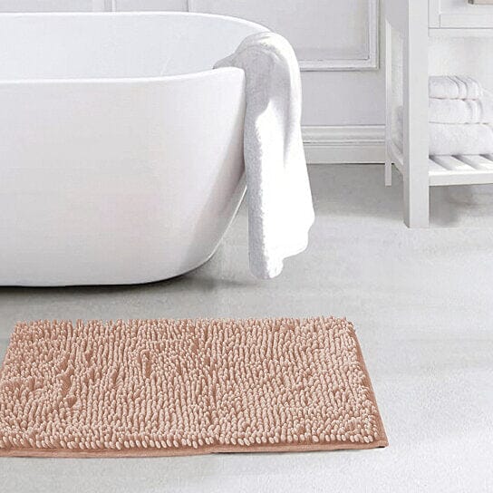 Slip-Resistant Shag Anna Chenille Soft Absorbent Bath Mat Bathroom Rug 17" x 24" Bath Blush - DailySale