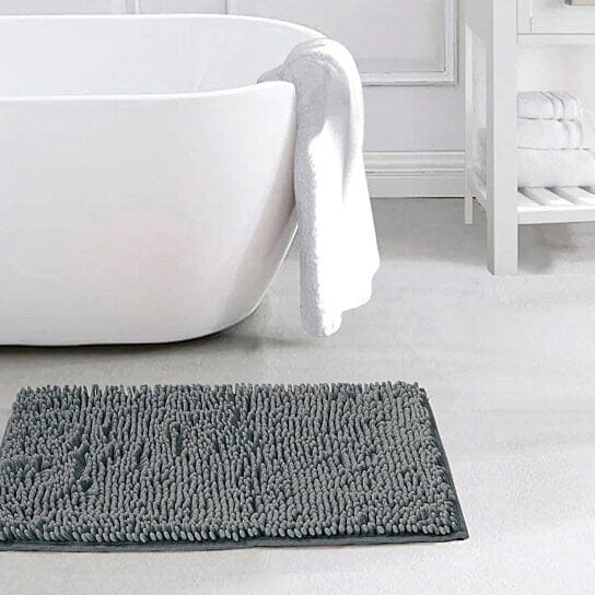 Slip-Resistant Shag Anna Chenille Soft Absorbent Bath Mat Bathroom Rug 17" x 24" Bath Charcoal - DailySale