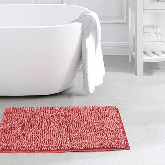 Slip-Resistant Shag Anna Chenille Soft Absorbent Bath Mat Bathroom Rug 17" x 24" Bath Coral - DailySale