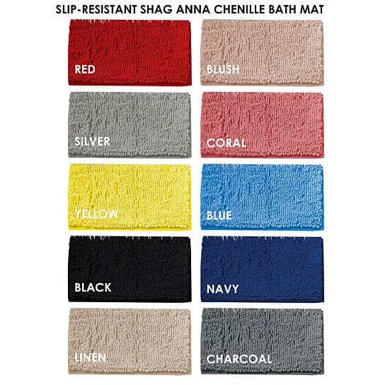 Slip-Resistant Shag Anna Chenille Soft Absorbent Bath Mat Bathroom Rug 17" x 24" Bath - DailySale