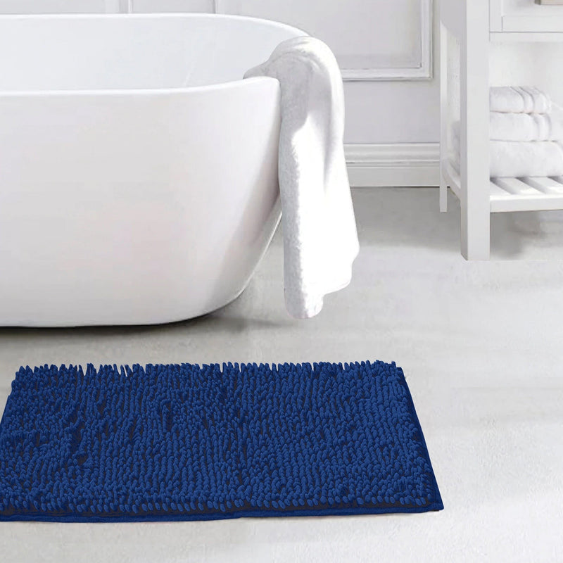 Slip-Resistant Shag Anna Chenille Soft Absorbent Bath Mat Bathroom Rug 17" x 24" Bath Navy - DailySale