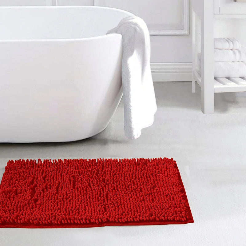 Slip-Resistant Shag Anna Chenille Soft Absorbent Bath Mat Bathroom Rug 17" x 24" Bath Red - DailySale