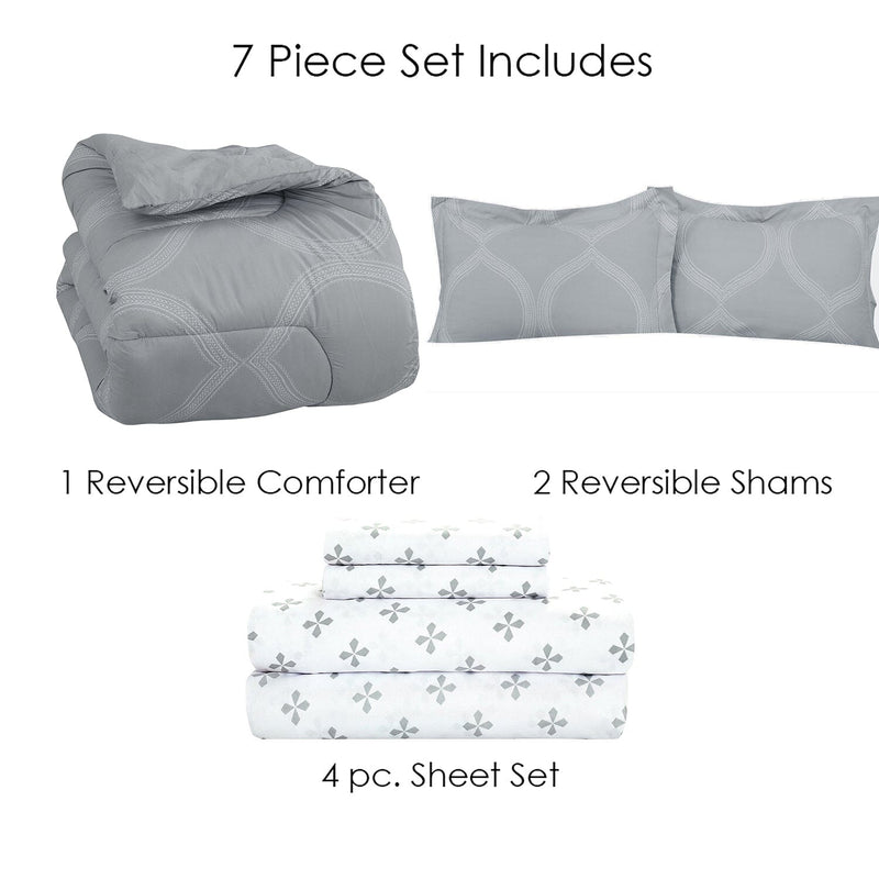 Sloane Street Ogee Bed in a Bag with Solid Reverse Comforter Bedding - DailySale