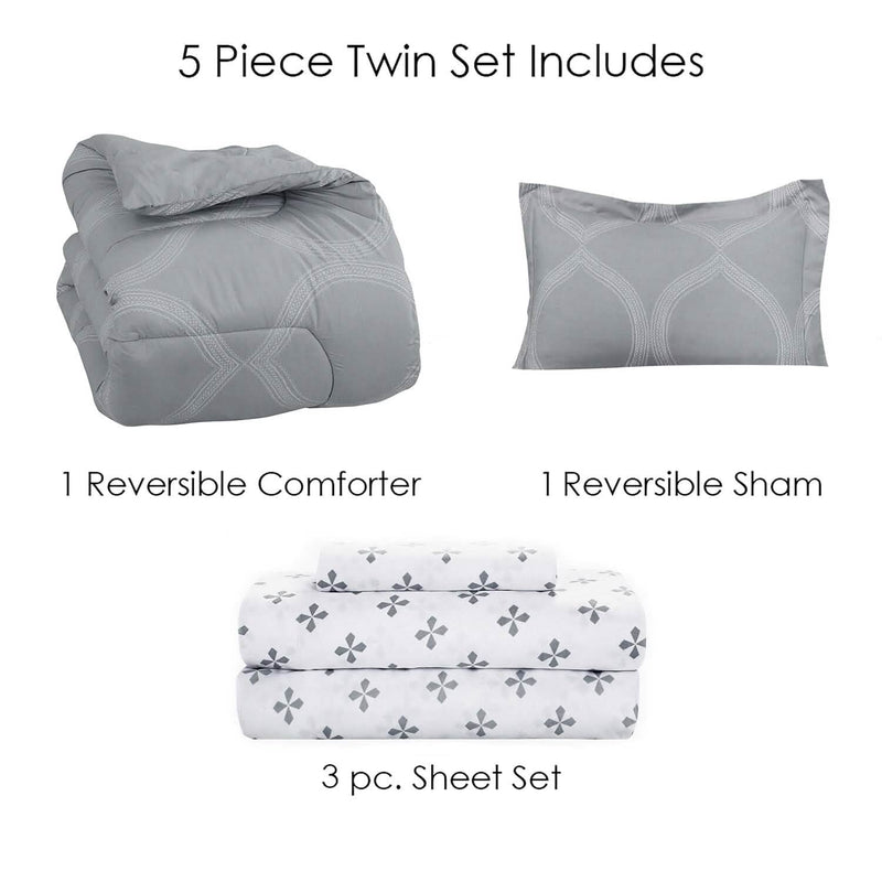 Sloane Street Ogee Bed in a Bag with Solid Reverse Comforter Bedding - DailySale