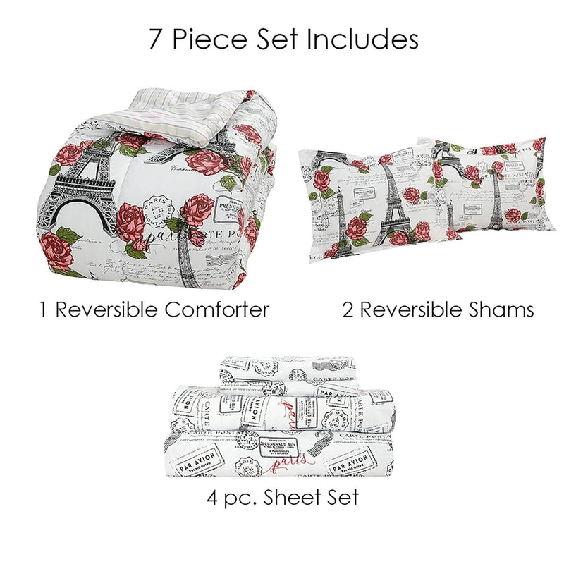 Sloane Street Paris Rose Eiffel Tower Reversible Bed in a Bag Bedding - DailySale