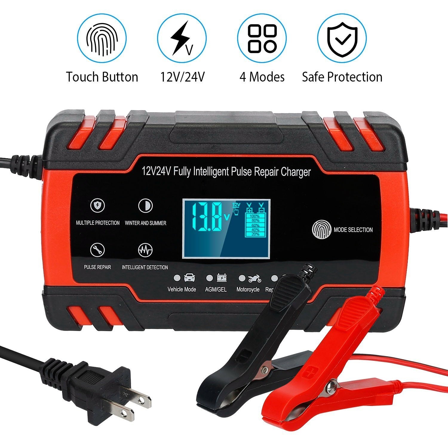 Smart Automatic Battery Charger with LCD Display Automotive - DailySale