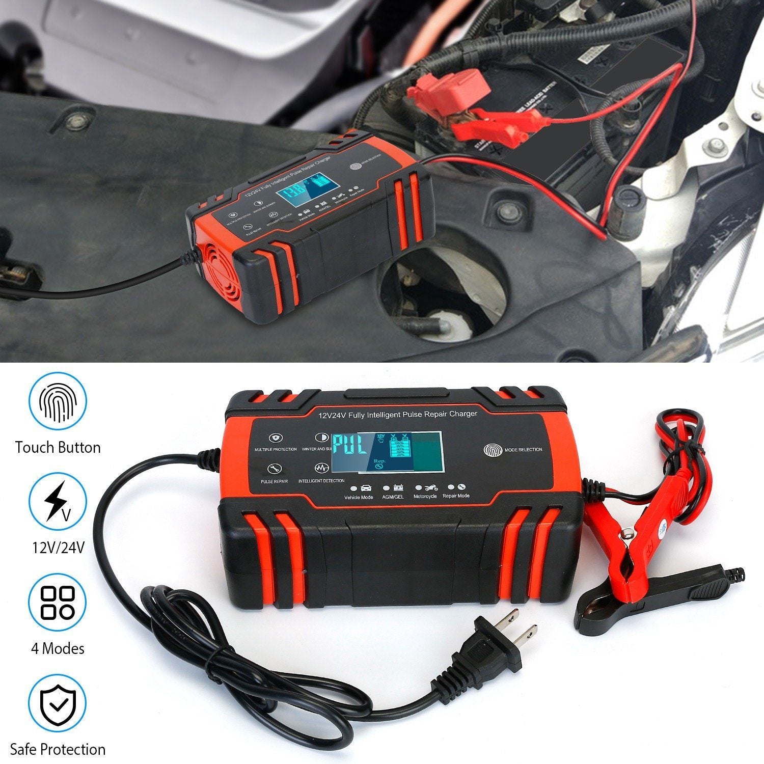 Smart Automatic Battery Charger with LCD Display Automotive - DailySale