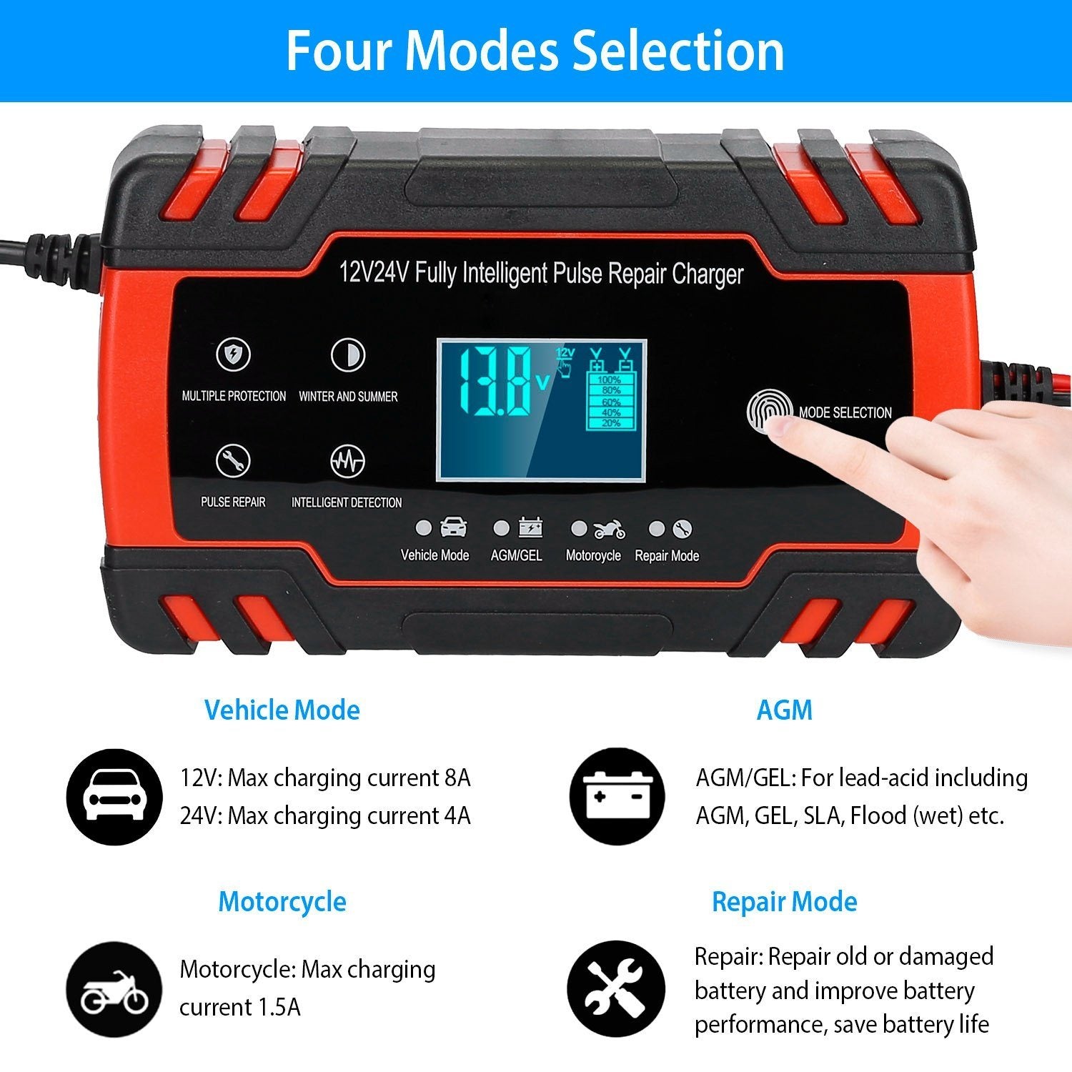 Smart Automatic Battery Charger with LCD Display Automotive - DailySale