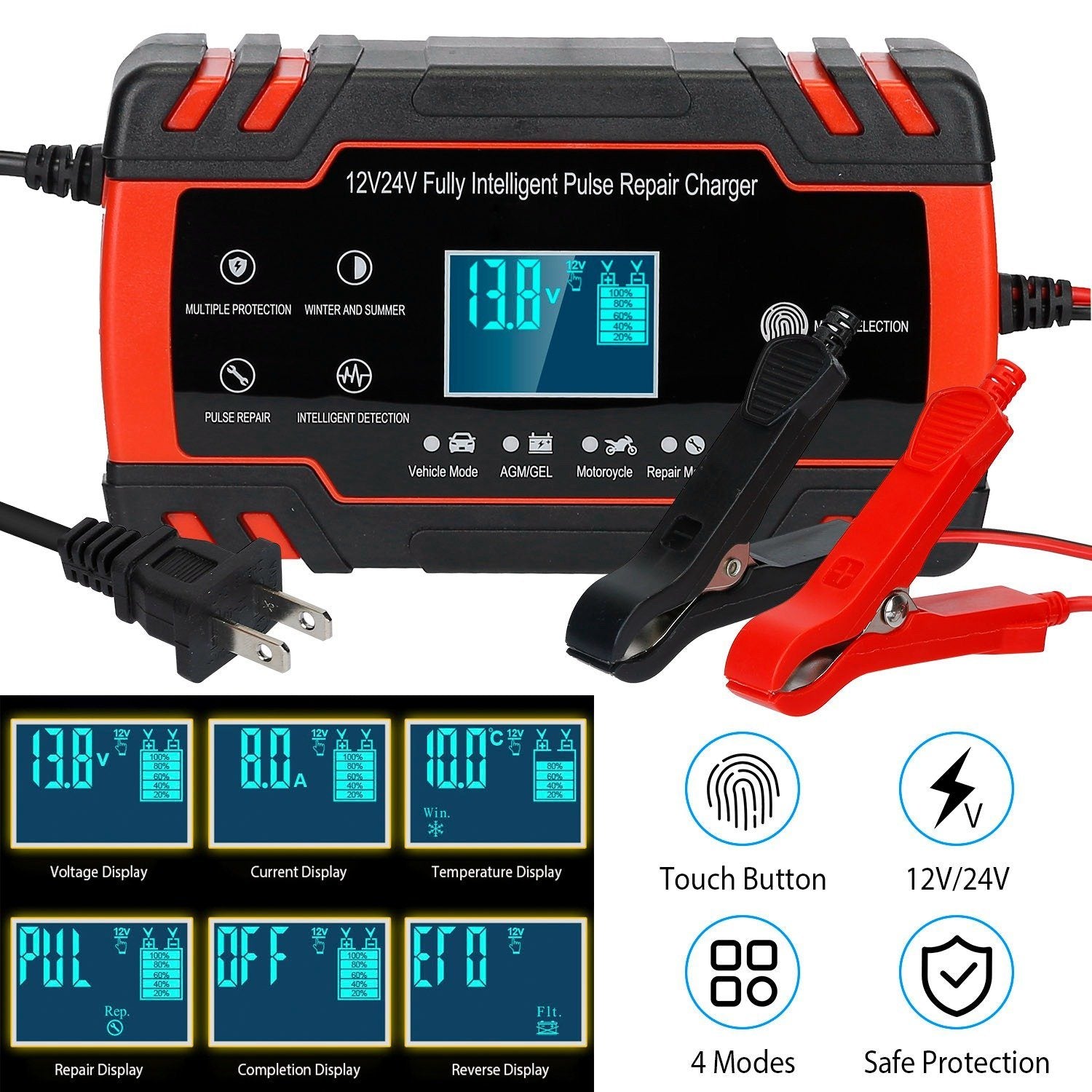 Smart Automatic Battery Charger with LCD Display Automotive - DailySale