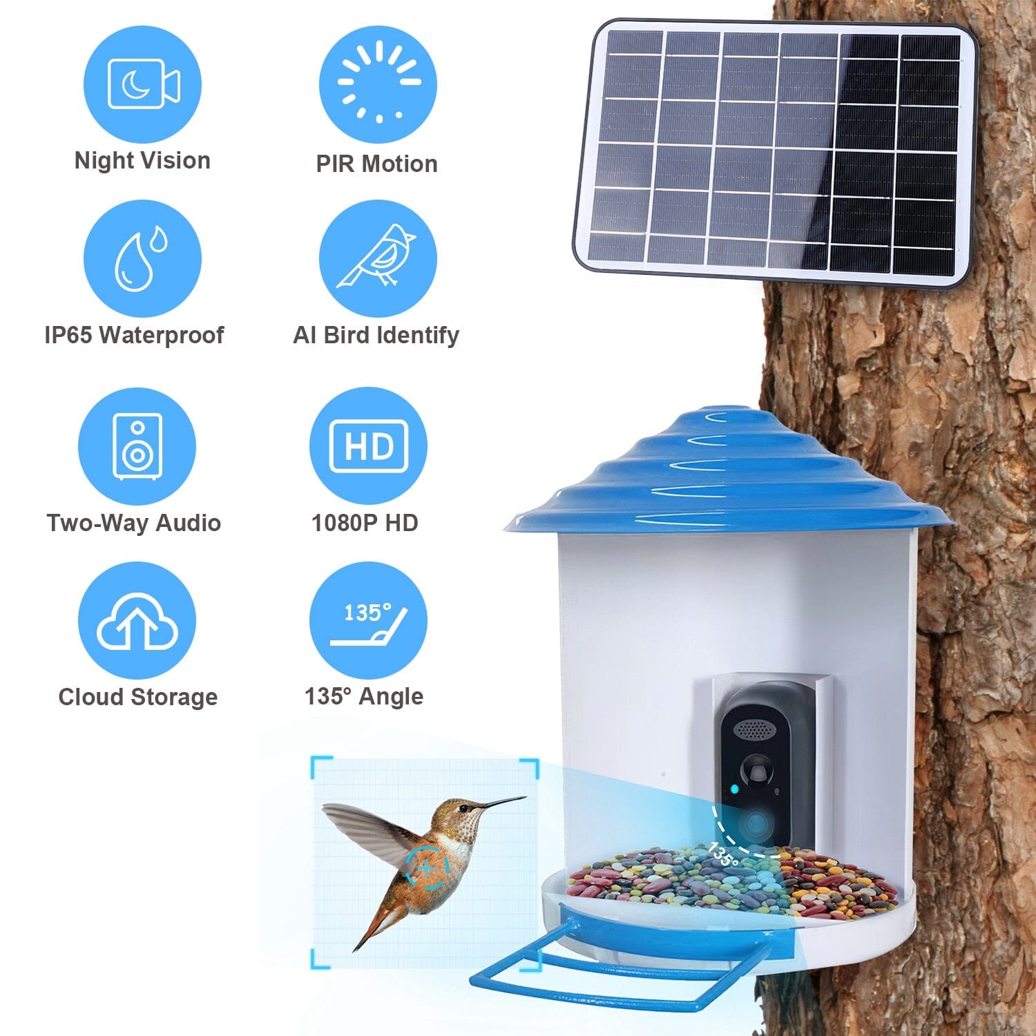 Smart Bird Feeder with Solar Powered Camera 1080P HD AI Identify PIR Pet Supplies - DailySale