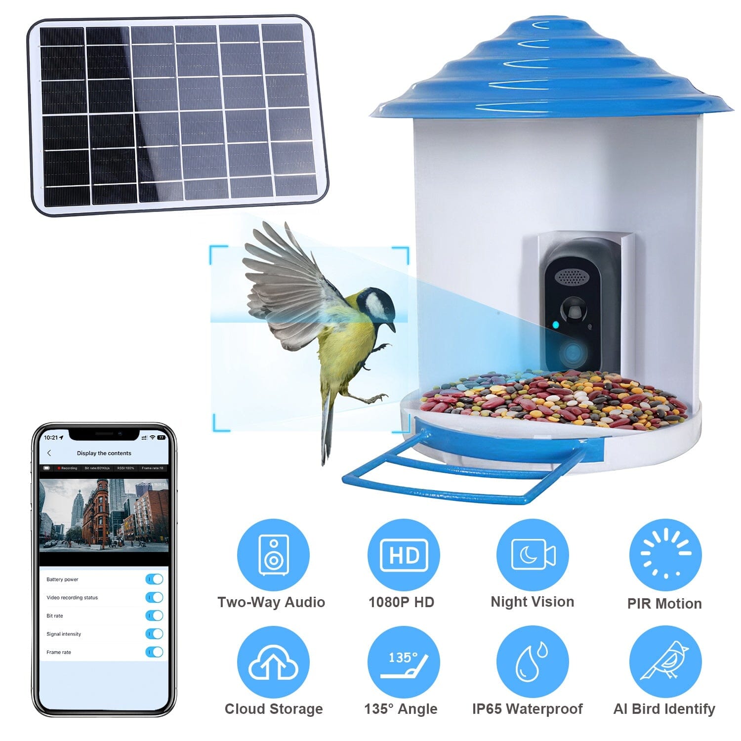 Smart Bird Feeder with Solar Powered Camera 1080P HD AI Identify PIR Pet Supplies - DailySale