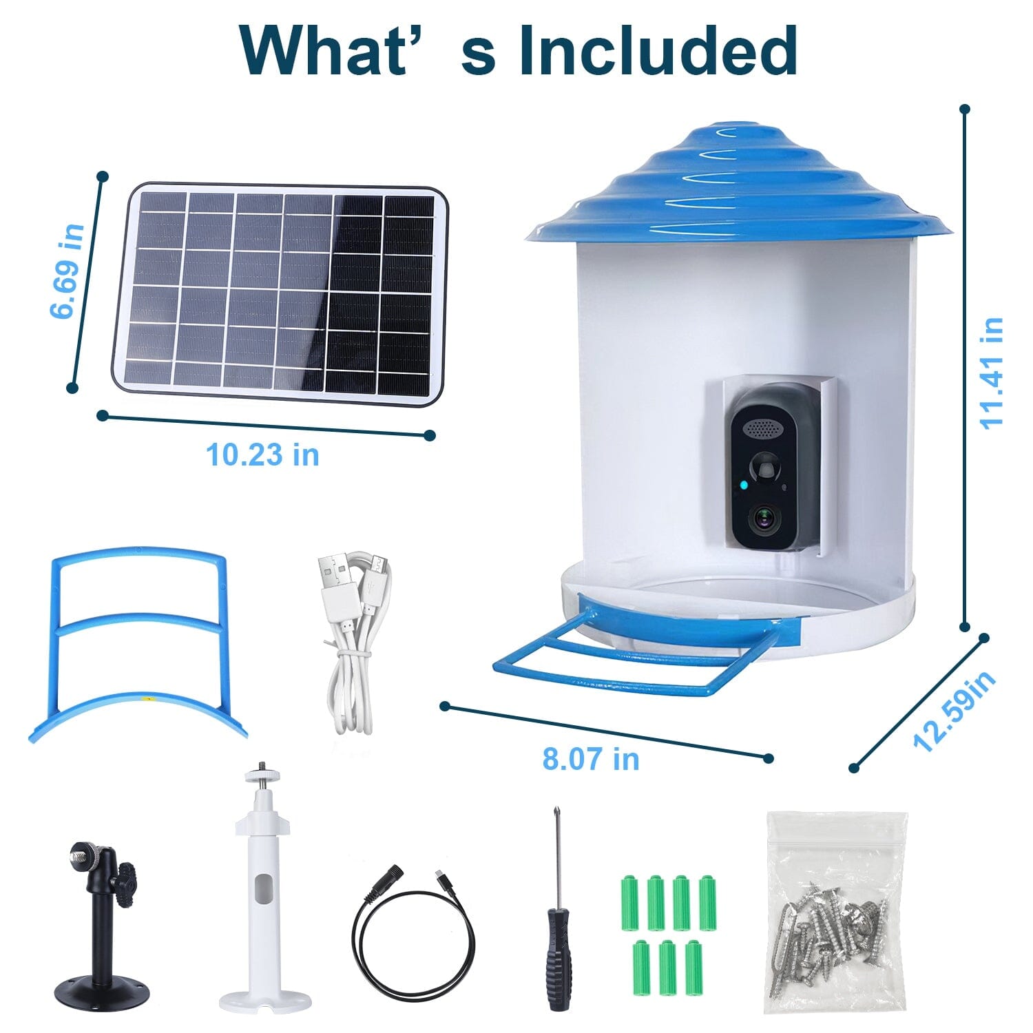 Smart Bird Feeder with Solar Powered Camera 1080P HD AI Identify PIR Pet Supplies - DailySale