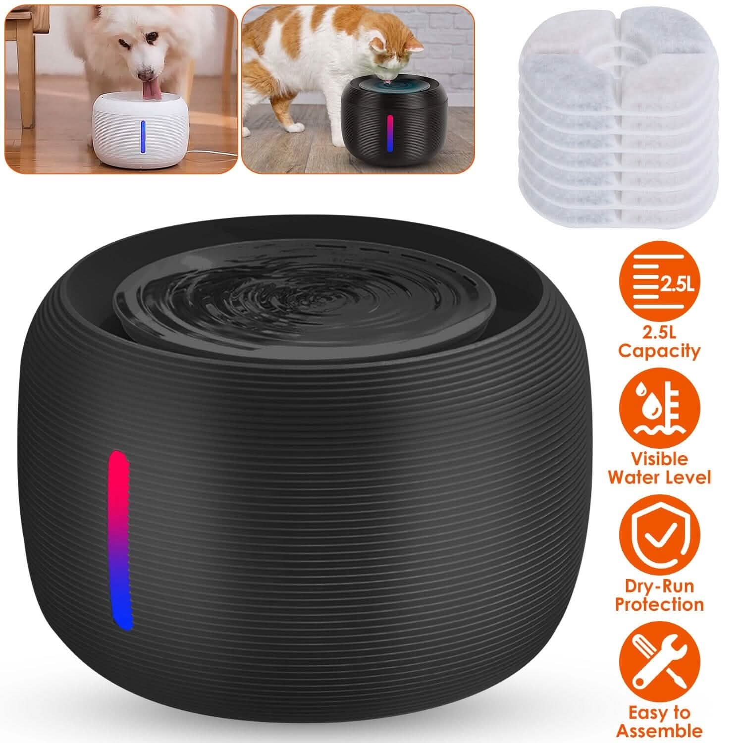 Smart Pet Drinking Fountain with LED Light 7-Pack Replaceable Water Filters Pet Supplies - DailySale