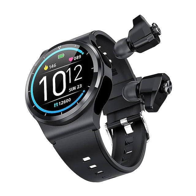 Smart Watch with Earbuds 1.28 inch Waterproof Bluetooth Fitness Watch Smart Watches Black - DailySale