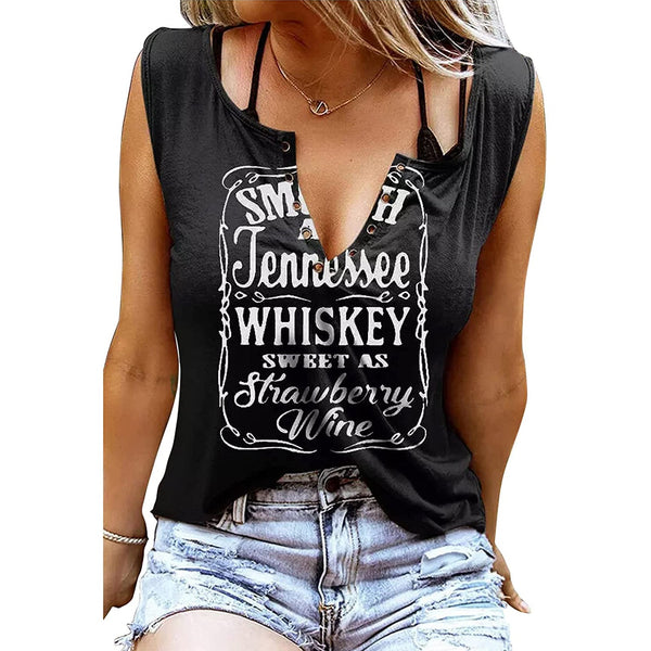 Smooth As Tennessee Whiskey Sweet As Strawberry Wine Shirt Women's Tops Black S - DailySale
