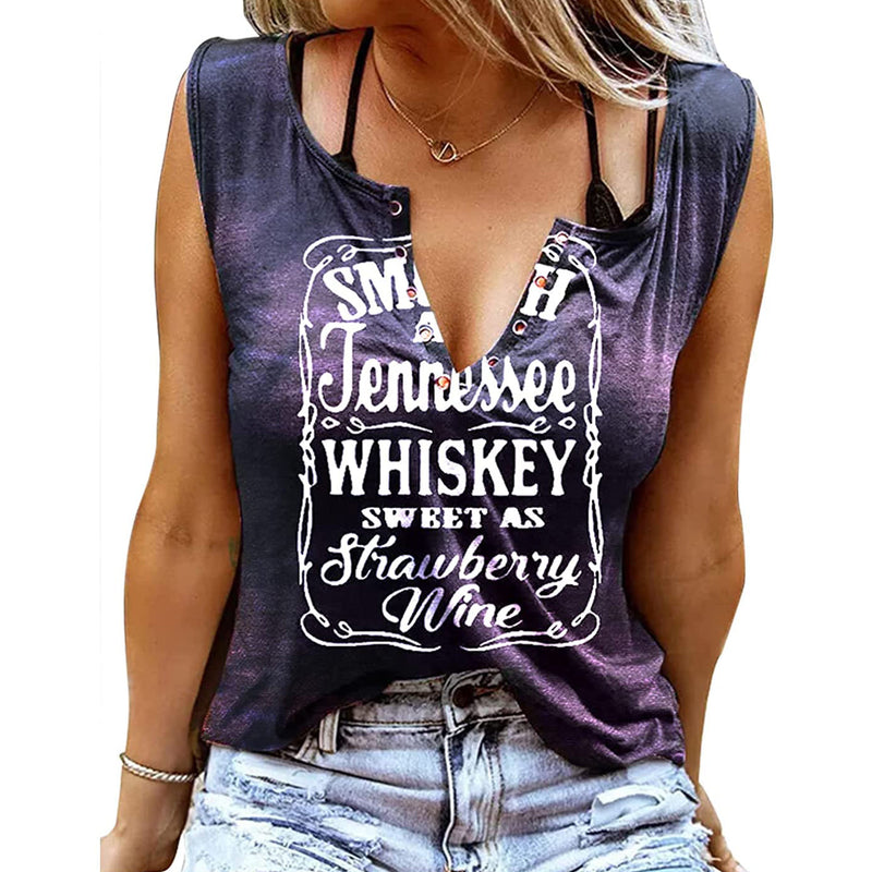 Smooth As Tennessee Whiskey Sweet As Strawberry Wine Shirt Women's Tops Dye Blue S - DailySale