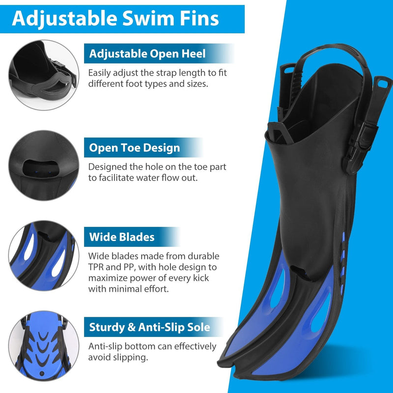 Snorkling Gear Mask Fin Set with Adjustable Swim Fins Sports & Outdoors - DailySale