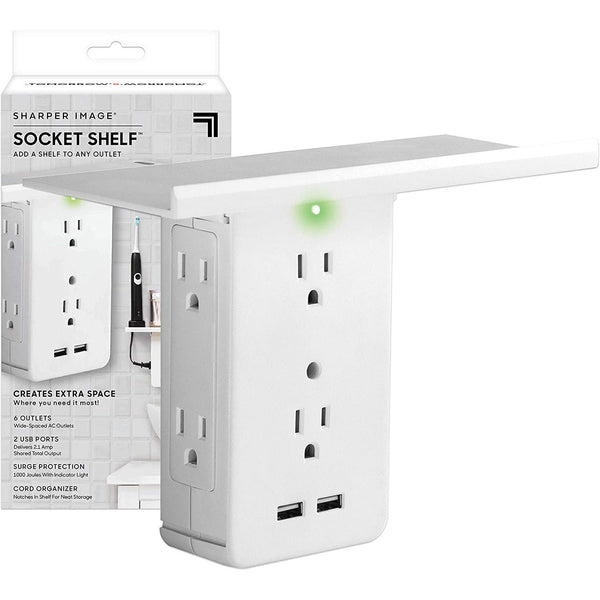 Socket Shelf- 8 Port Surge Protector Wall Outlet, 6 Electrical Outlet Extenders, 2 USB Charging Ports Household Batteries & Electrical - DailySale
