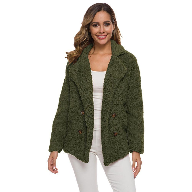 Soft Comfy Plush Pea Coat - Assorted Colors Women's Apparel S Forest Green - DailySale