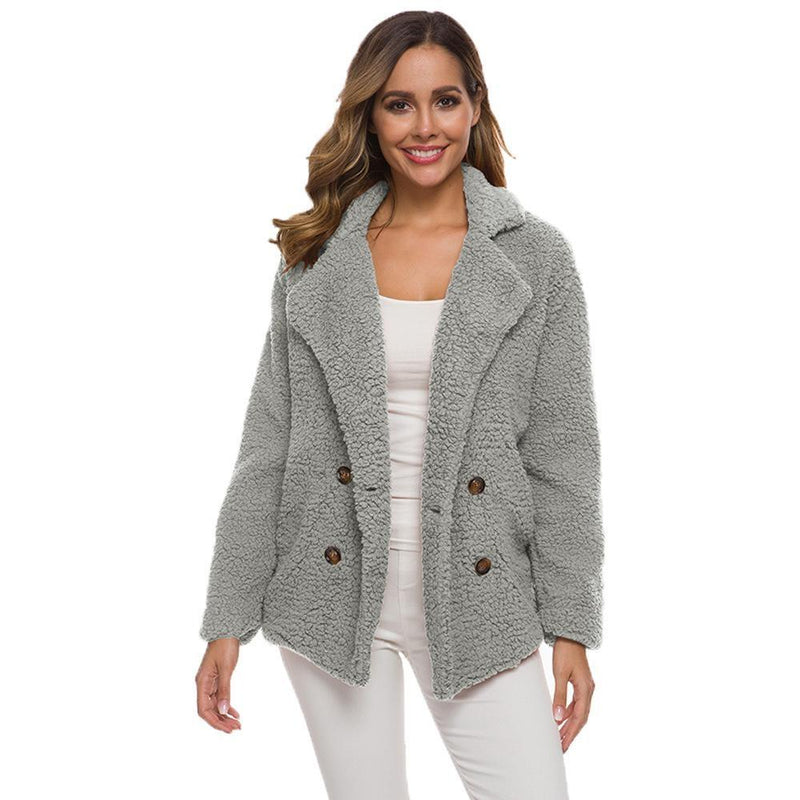 Soft Comfy Plush Pea Coat - Assorted Colors Women's Apparel S Light Gray - DailySale