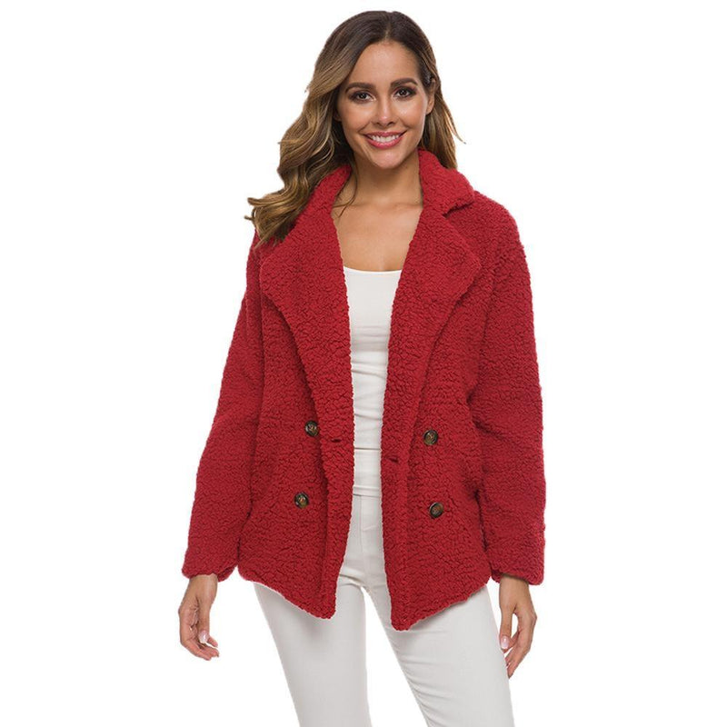 Soft Comfy Plush Pea Coat - Assorted Colors Women's Apparel S Red - DailySale