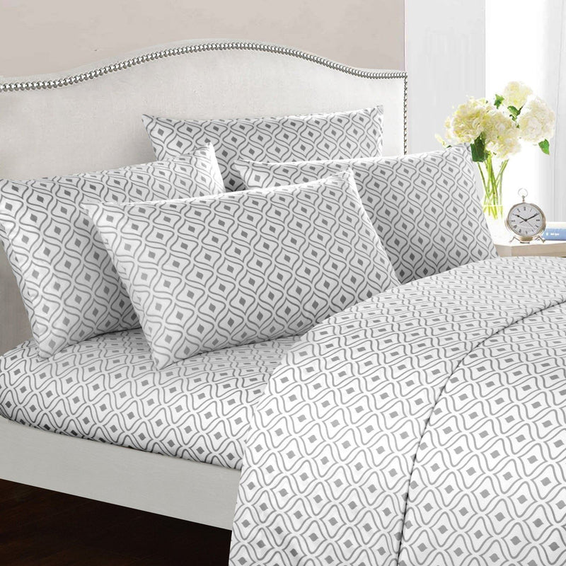 Soft Two-Tone Diamond Print Deep Pocket Sheet Sets Bed & Bath Twin Gray - DailySale