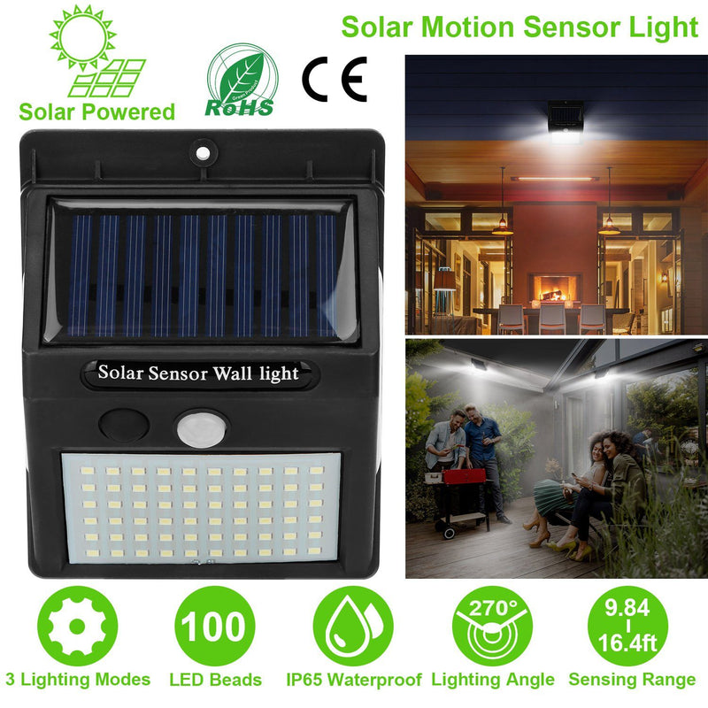 Solar 100 LEDs PIR Motion Sensor Wall Light Outdoor Lighting - DailySale