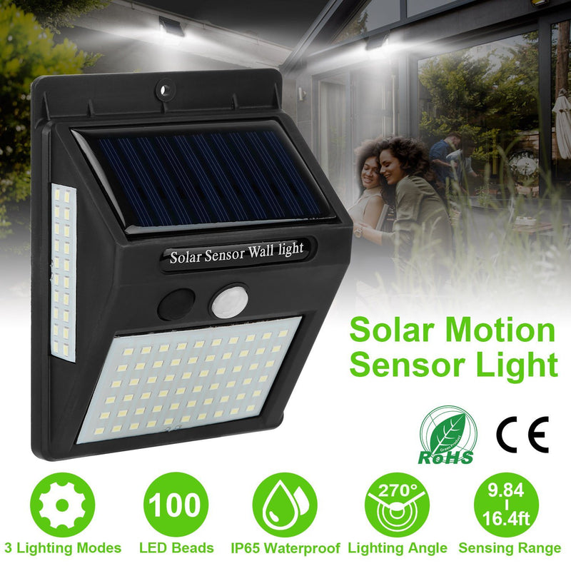Solar 100 LEDs PIR Motion Sensor Wall Light Outdoor Lighting - DailySale