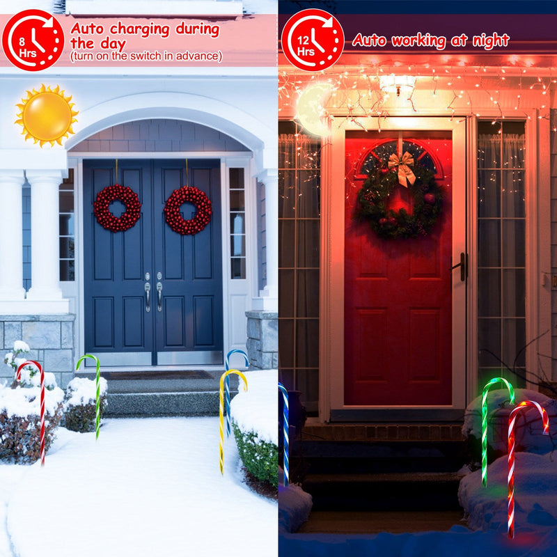 Solar Christmas Candy Cane Light IP55 Waterproof Stake Light Holiday Decor & Apparel - DailySale